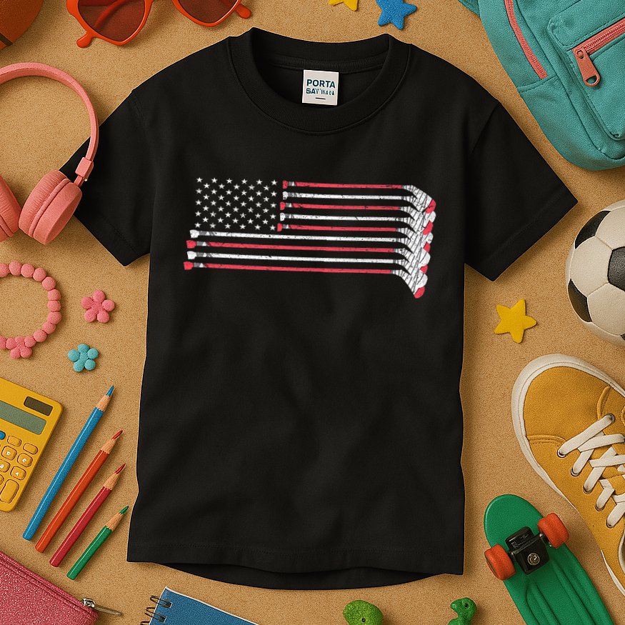Hockey Sticks American Flag Kids T-Shirt