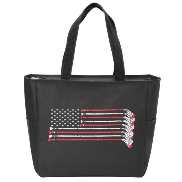 Hockey Sticks American Flag Zip Tote Bag