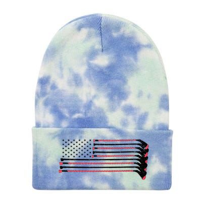 Hockey Sticks American Flag Tie Dye 12in Knit Beanie