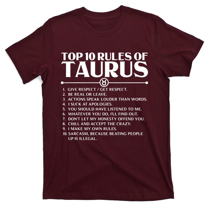 Horoscope Symbols Astrology Sign Top 10 Rules Of Taurus T-Shirt