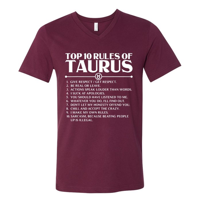 Horoscope Symbols Astrology Sign Top 10 Rules Of Taurus V-Neck T-Shirt