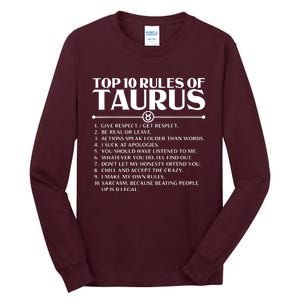 Horoscope Symbols Astrology Sign Top 10 Rules Of Taurus Tall Long Sleeve T-Shirt