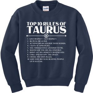 Horoscope Symbols Astrology Sign Top 10 Rules Of Taurus Kids Sweatshirt