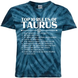 Horoscope Symbols Astrology Sign Top 10 Rules Of Taurus Kids Tie-Dye T-Shirt