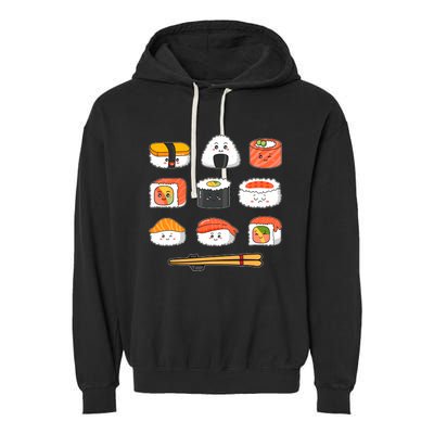 Happy Sushi Anime Kawaii Set Japanese Food Lover Otaku Manga Garment-Dyed Fleece Hoodie