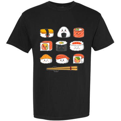 Happy Sushi Anime Kawaii Set Japanese Food Lover Otaku Manga Garment-Dyed Heavyweight T-Shirt