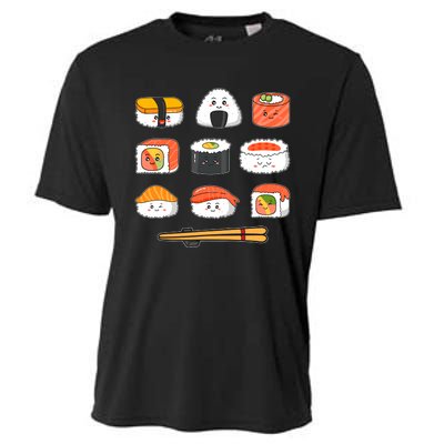 Happy Sushi Anime Kawaii Set Japanese Food Lover Otaku Manga Cooling Performance Crew T-Shirt