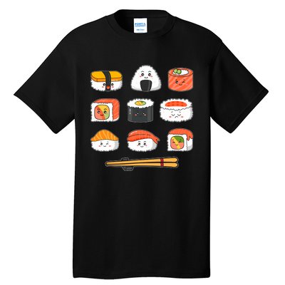 Happy Sushi Anime Kawaii Set Japanese Food Lover Otaku Manga Tall T-Shirt