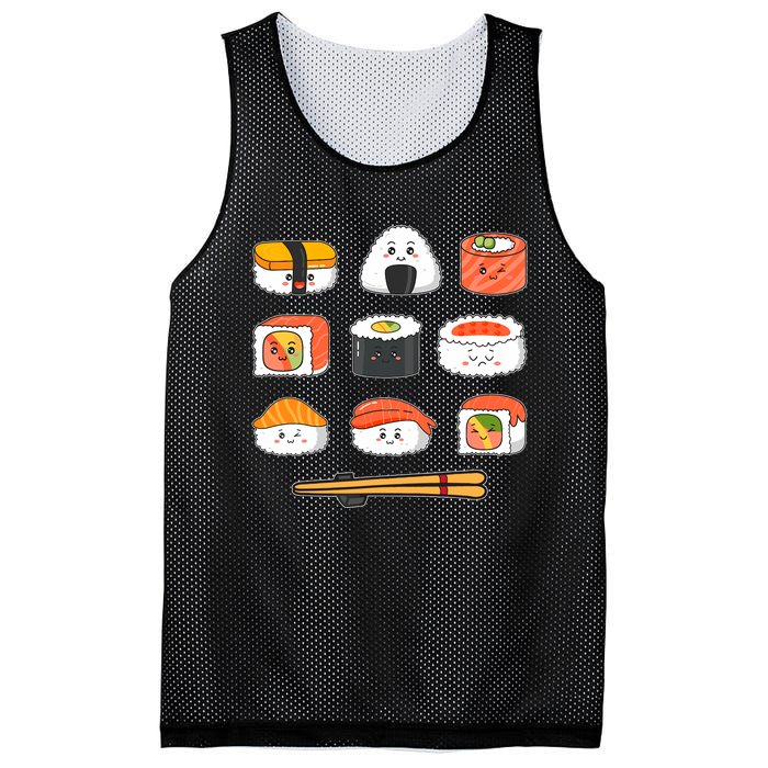 Happy Sushi Anime Kawaii Set Japanese Food Lover Otaku Manga Mesh Reversible Basketball Jersey Tank