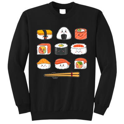 Happy Sushi Anime Kawaii Set Japanese Food Lover Otaku Manga Tall Sweatshirt