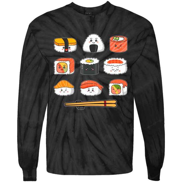 Happy Sushi Anime Kawaii Set Japanese Food Lover Otaku Manga Tie-Dye Long Sleeve Shirt