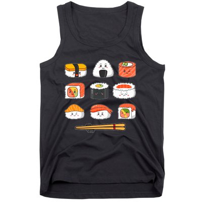 Happy Sushi Anime Kawaii Set Japanese Food Lover Otaku Manga Tank Top