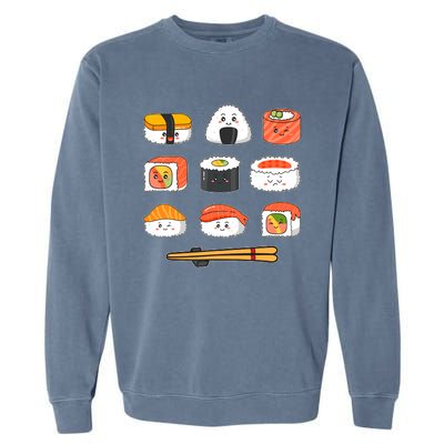 Happy Sushi Anime Kawaii Set Japanese Food Lover Otaku Manga Garment-Dyed Sweatshirt