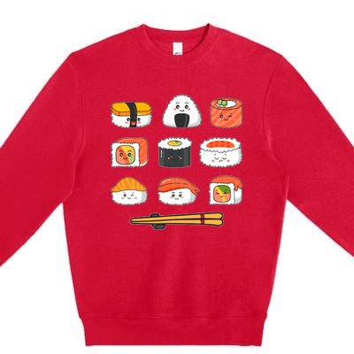 Happy Sushi Anime Kawaii Set Japanese Food Lover Otaku Manga Premium Crewneck Sweatshirt