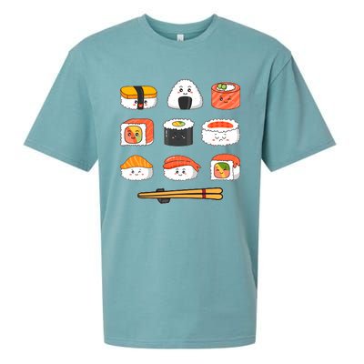 Happy Sushi Anime Kawaii Set Japanese Food Lover Otaku Manga Sueded Cloud Jersey T-Shirt