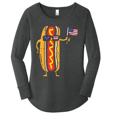 Hotdog Sunglasses American Flag USA Funny 4th Of July Fourth Women's Perfect Tri Tunic Long Sleeve Shirt