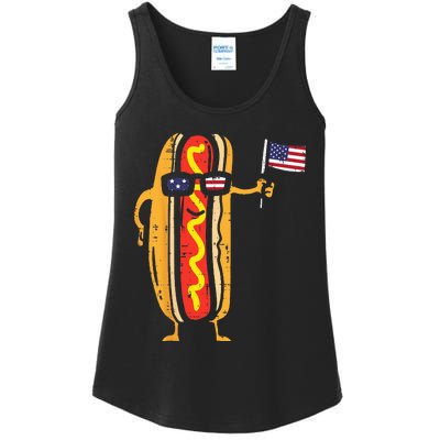 Hotdog Sunglasses American Flag USA Funny 4th Of July Fourth Ladies Essential Tank