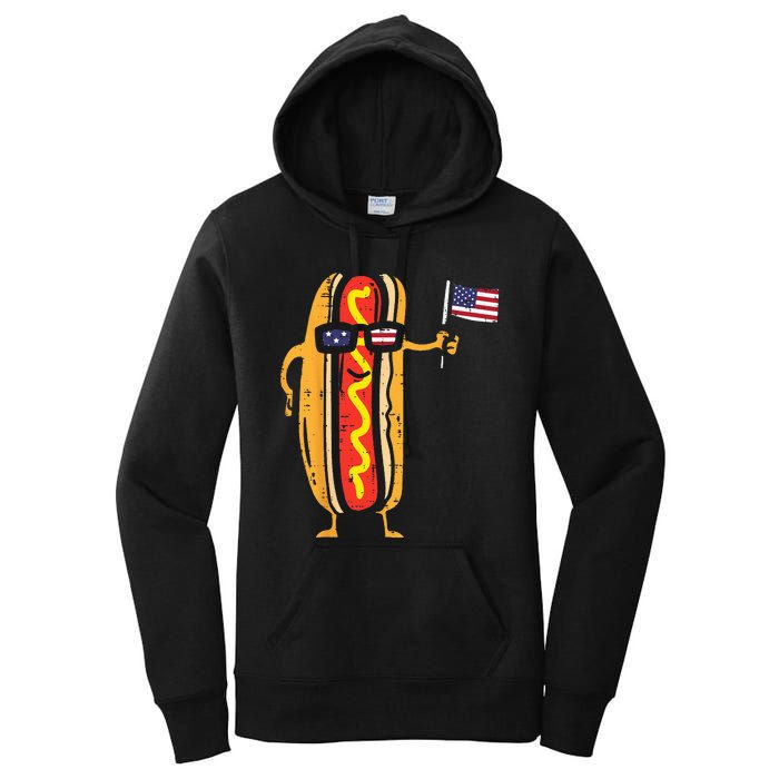 Hotdog Sunglasses American Flag USA Funny 4th Of July Fourth Women's Pullover Hoodie