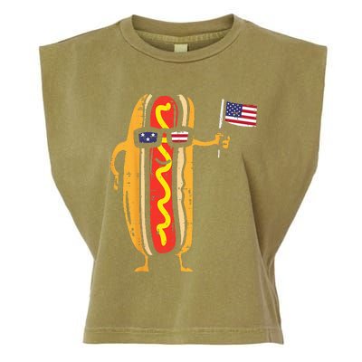 Hotdog Sunglasses American Flag USA Funny 4th Of July Fourth Garment-Dyed Women's Muscle Tee