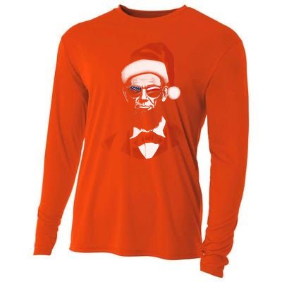 Hipster Santa Abraham Lincoln Cooling Performance Long Sleeve Crew