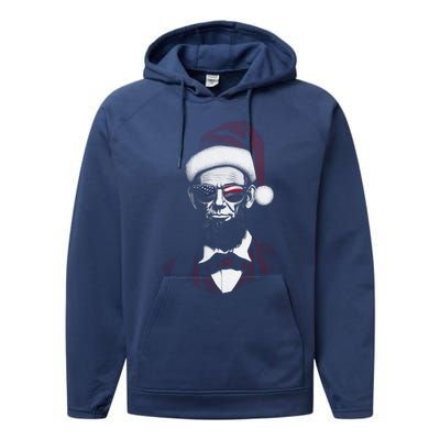 Hipster Santa Abraham Lincoln Performance Fleece Hoodie