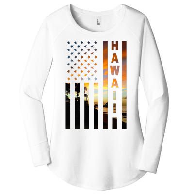 Hawaii Sunset American Flag Honolulu Hawaiian Island Women's Perfect Tri Tunic Long Sleeve Shirt