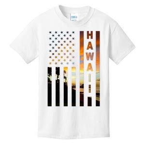 Hawaii Sunset American Flag Honolulu Hawaiian Island Kids T-Shirt