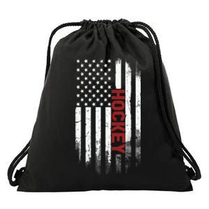 Hockey Stick American Flag Sports Patriotic Hockey Player Drawstring Bag