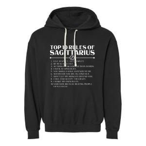 Horoscope Symbols Astrology Sign Top 10 Rules Of Sagittarius Garment-Dyed Fleece Hoodie