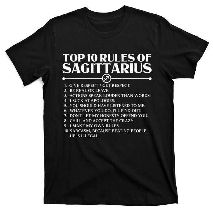 Horoscope Symbols Astrology Sign Top 10 Rules Of Sagittarius T-Shirt