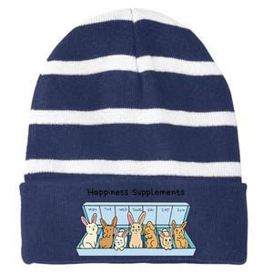 Happiness Supplements Adorable Bunny Daily Dose Of Cuteness Striped Beanie with Solid Band