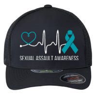 Heartbeat Sexual Assault Awareness Month Teal Ribbon Support Flexfit Unipanel Trucker Cap