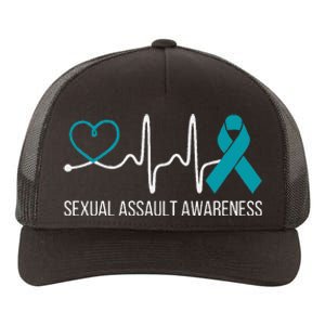 Heartbeat Sexual Assault Awareness Month Teal Ribbon Support Yupoong Adult 5-Panel Trucker Hat