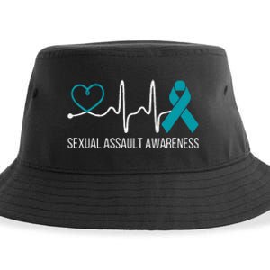 Heartbeat Sexual Assault Awareness Month Teal Ribbon Support Sustainable Bucket Hat