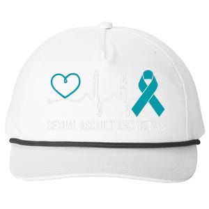 Heartbeat Sexual Assault Awareness Month Teal Ribbon Support Snapback Five-Panel Rope Hat