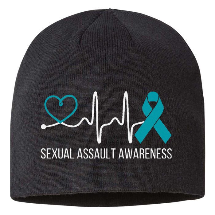 Heartbeat Sexual Assault Awareness Month Teal Ribbon Support Sustainable Beanie