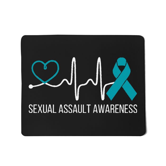 Heartbeat Sexual Assault Awareness Month Teal Ribbon Support Mousepad