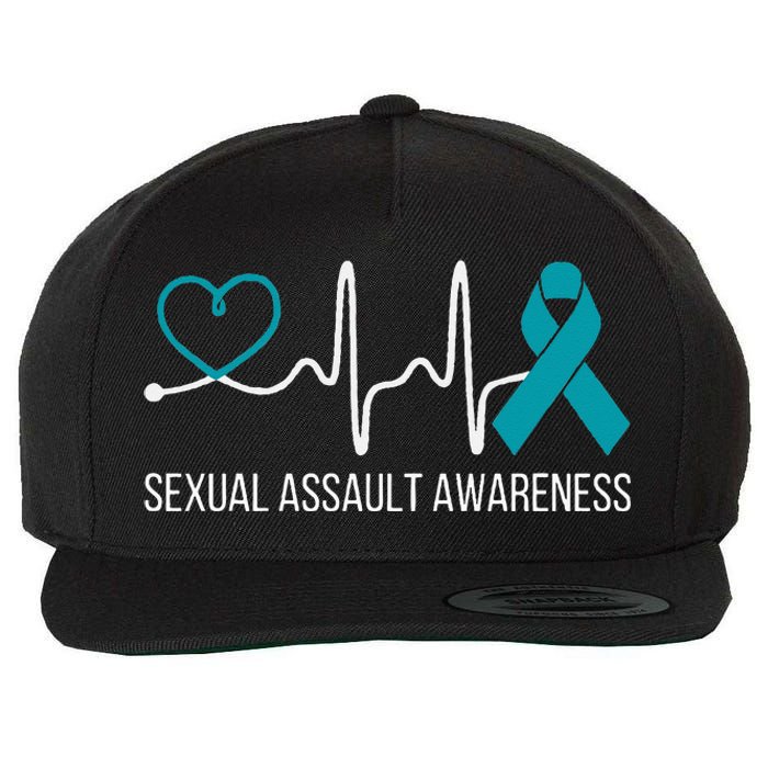 Heartbeat Sexual Assault Awareness Month Teal Ribbon Support Wool Snapback Cap