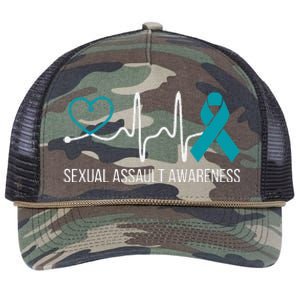 Heartbeat Sexual Assault Awareness Month Teal Ribbon Support Retro Rope Trucker Hat Cap