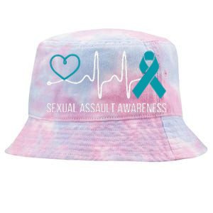 Heartbeat Sexual Assault Awareness Month Teal Ribbon Support Tie-Dyed Bucket Hat