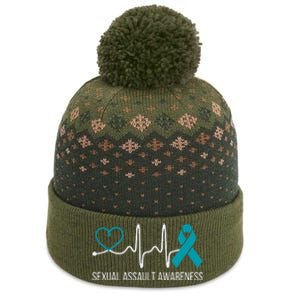 Heartbeat Sexual Assault Awareness Month Teal Ribbon Support The Baniff Cuffed Pom Beanie