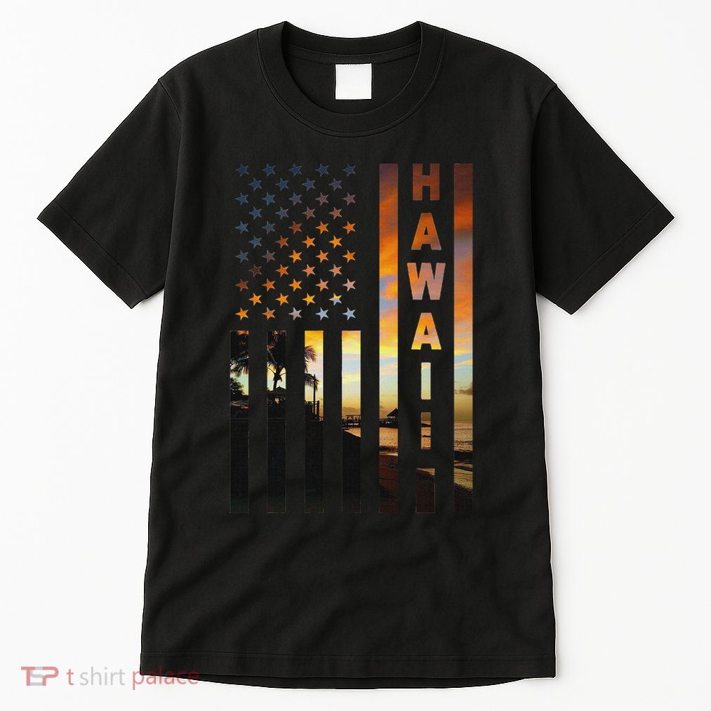 Hawaii Sunset American Flag Honolulu Hawaiian Island Tall T-Shirt