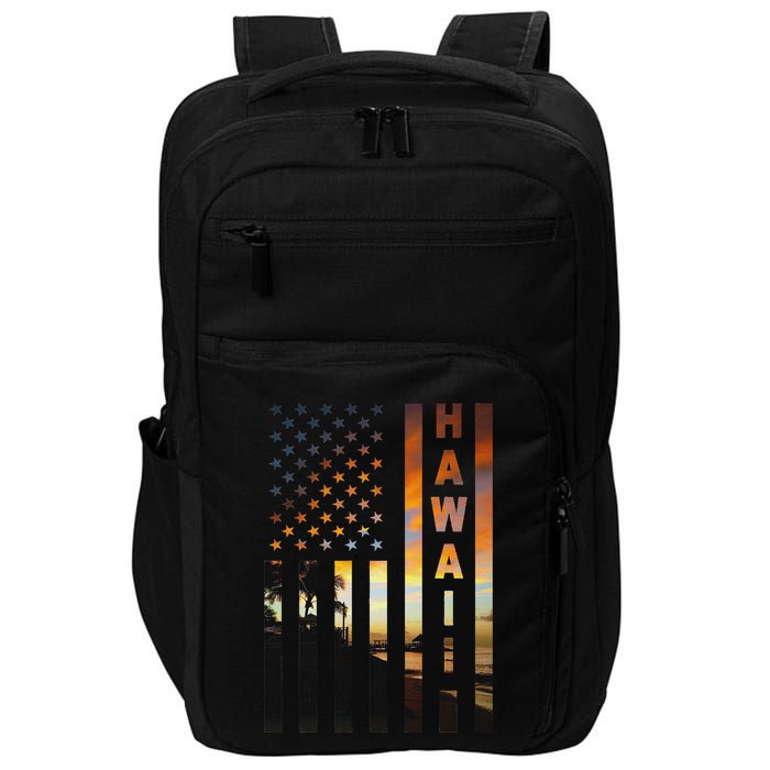 Hawaii Sunset American Flag Honolulu Hawaiian Island Impact Tech Backpack