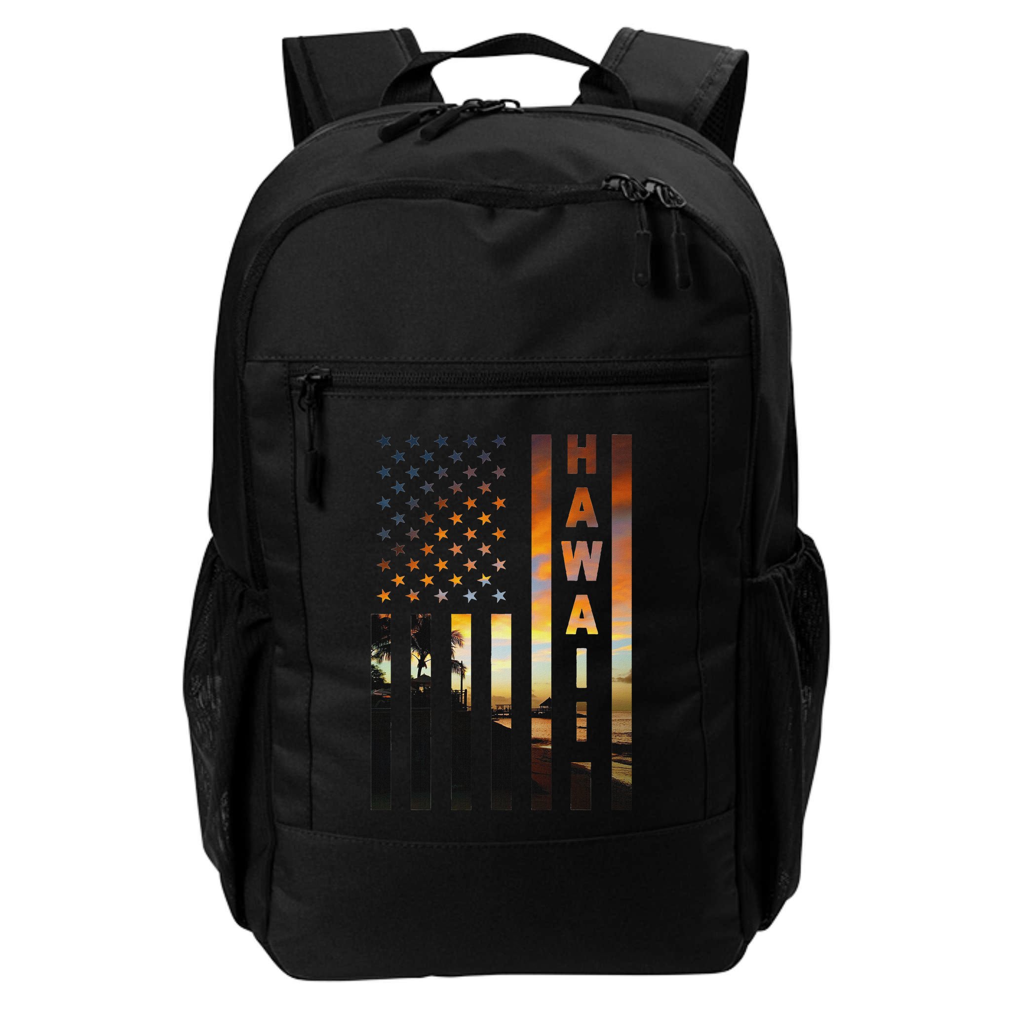 Hawaii Sunset American Flag Honolulu Hawaiian Island Backpack
