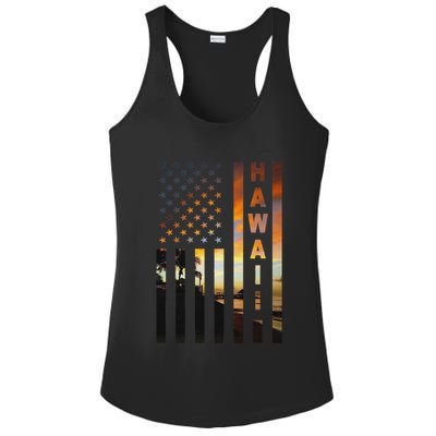Hawaii Sunset American Flag Honolulu Hawaiian Island Ladies PosiCharge Competitor Racerback Tank