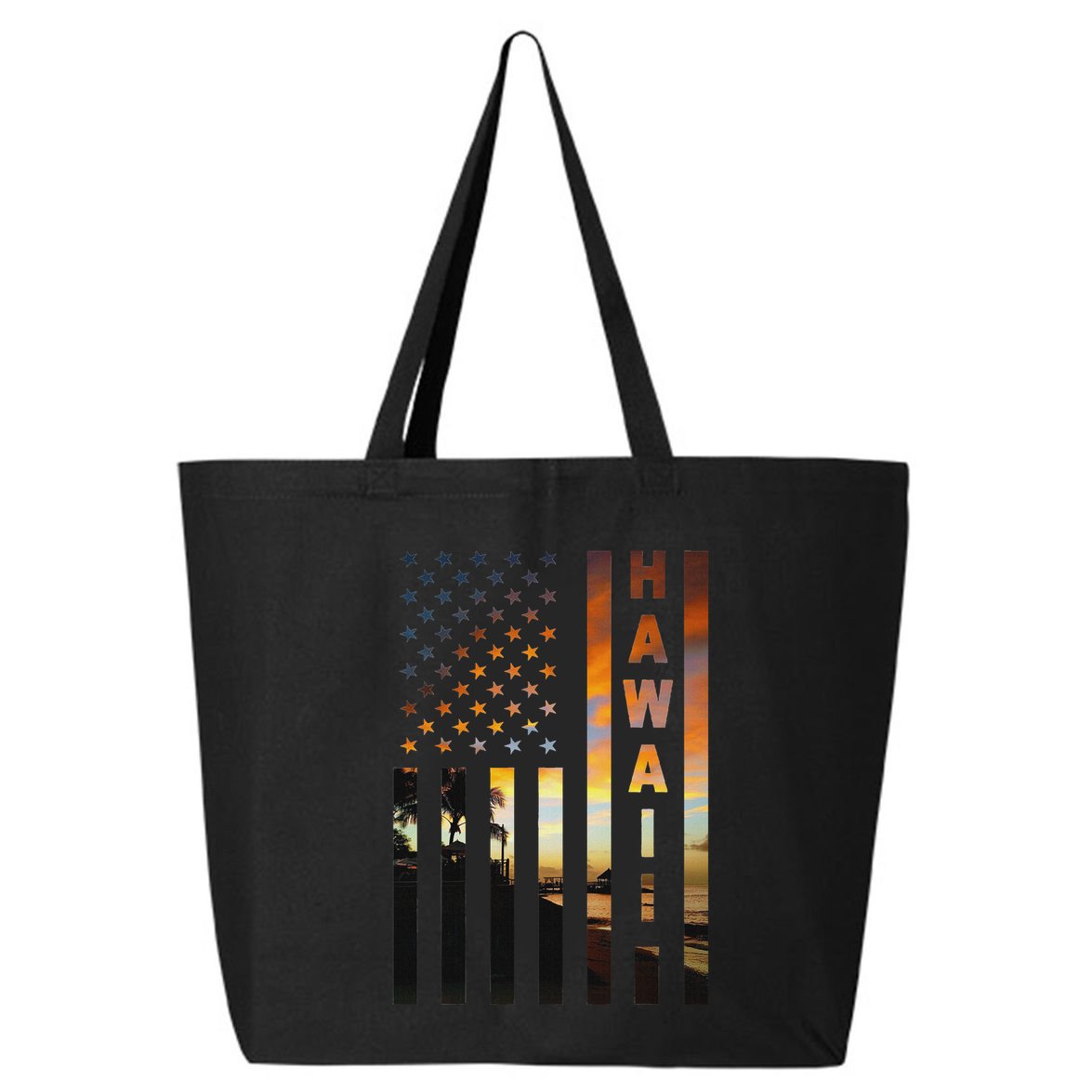 Hawaii Sunset American Flag Honolulu Hawaiian Island 25L Jumbo Tote