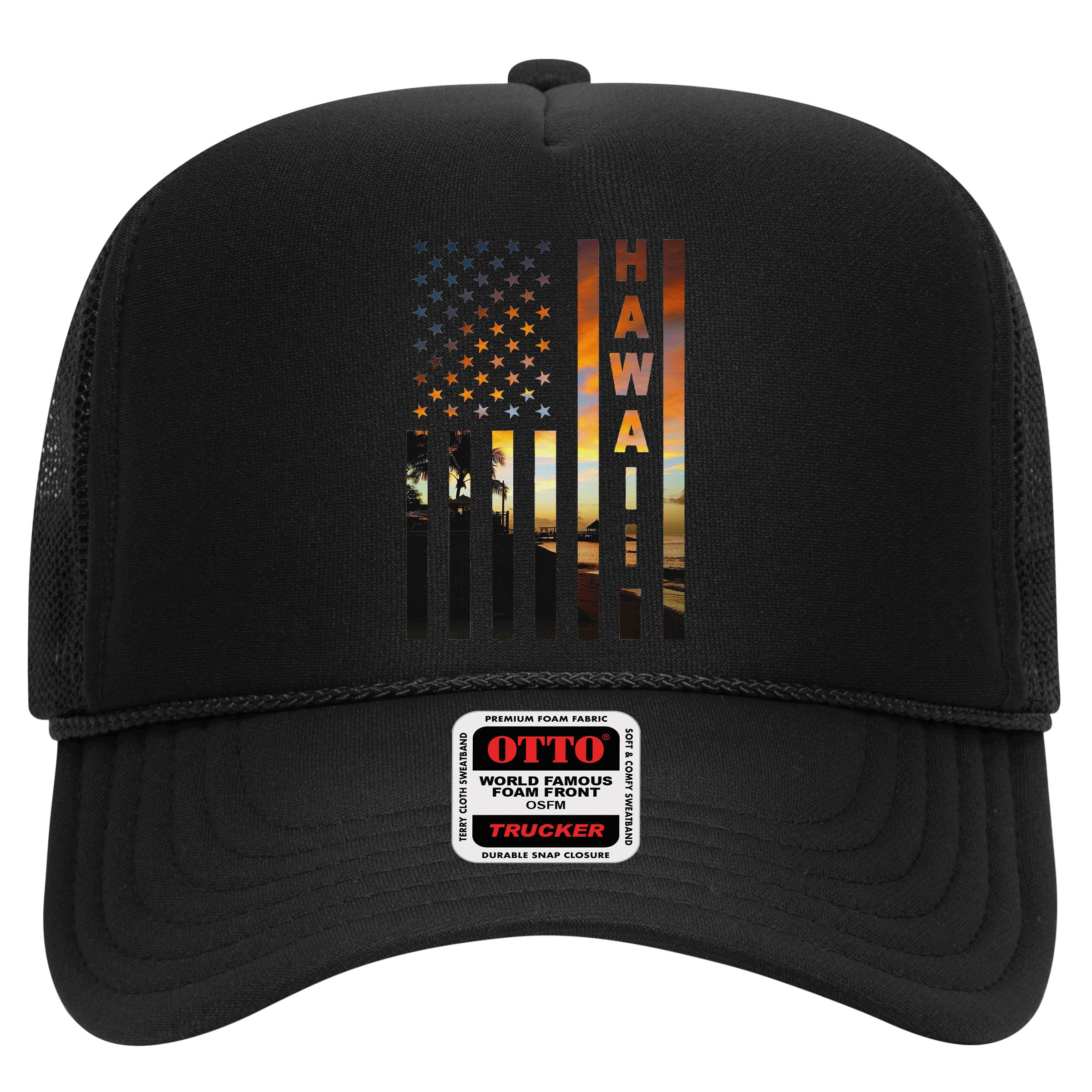 Hawaii Sunset American Flag Honolulu Hawaiian Island Hat