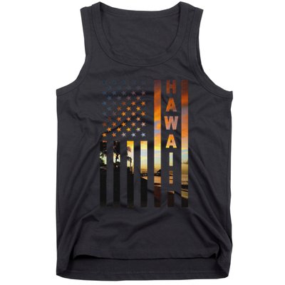 Hawaii Sunset American Flag Honolulu Hawaiian Island Tank Top
