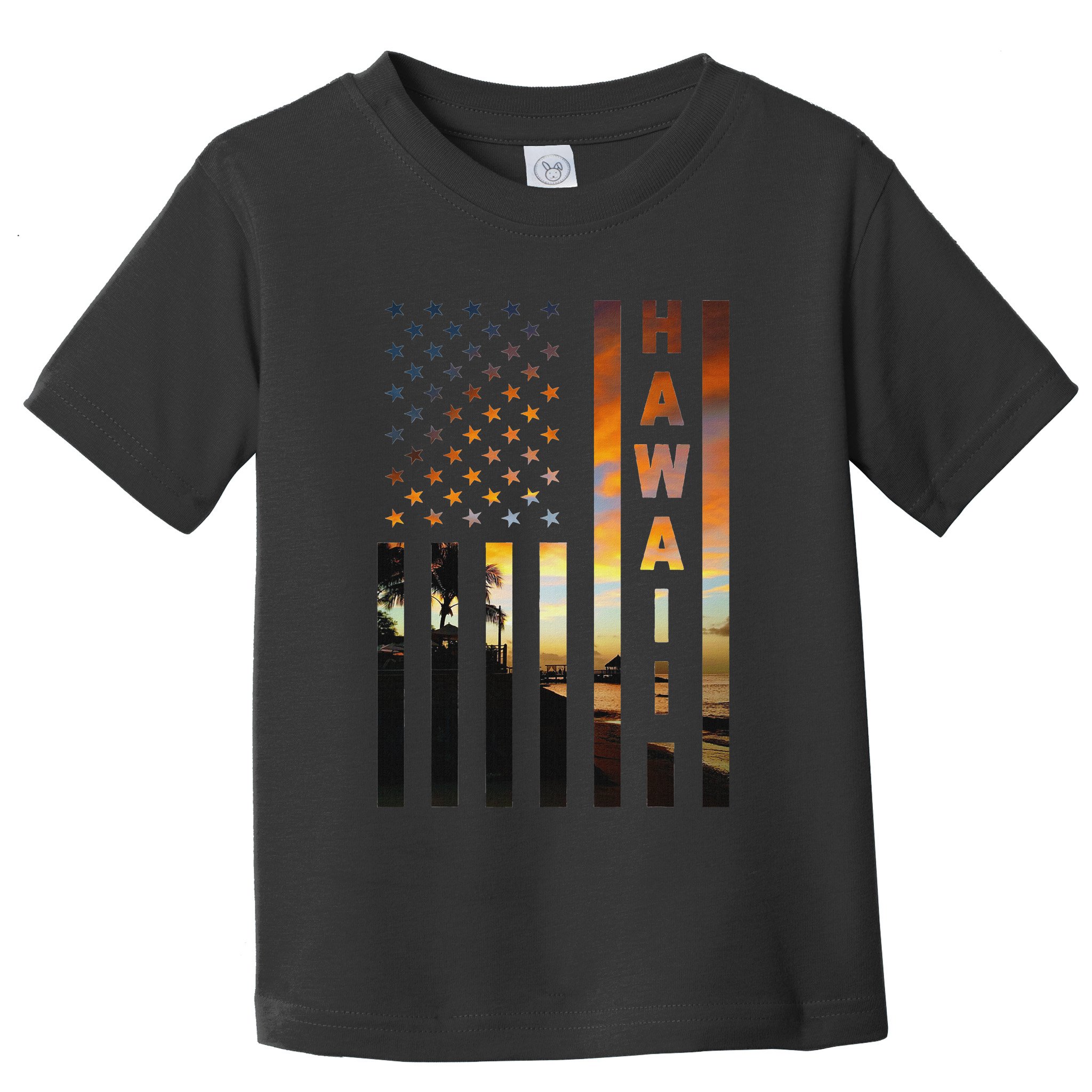 Hawaii Sunset American Flag Honolulu Hawaiian Island Toddler T-Shirt