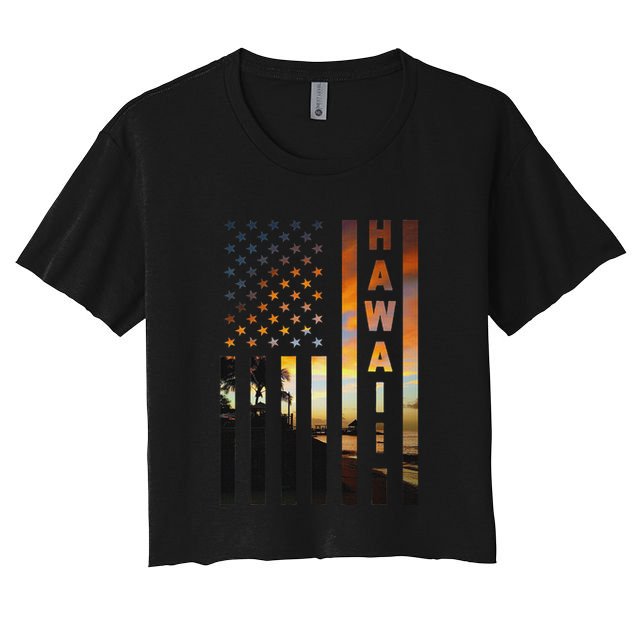 Hawaii Sunset American Flag Honolulu Hawaiian Island Crop Top